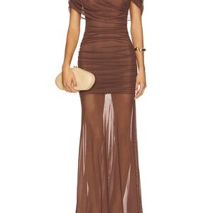 BRAND NEW Amanda Uprichard Sheer Brown Maxi Dress